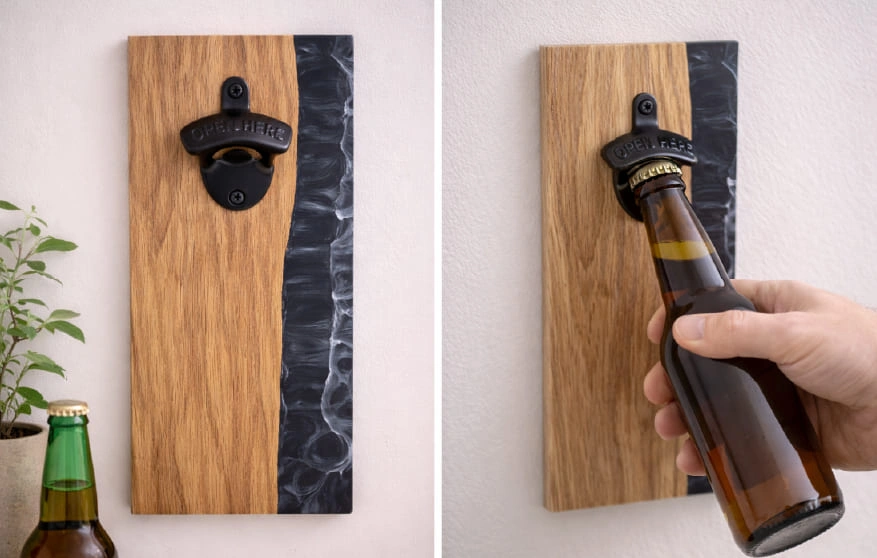 décapsuleur mural bois résine noir volutes